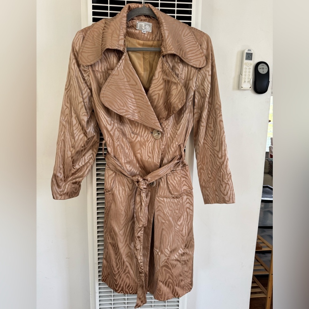 Vintage Alberto Makali Shiny Fitted Trench Style Coat Rose Gold Zebra Pattern